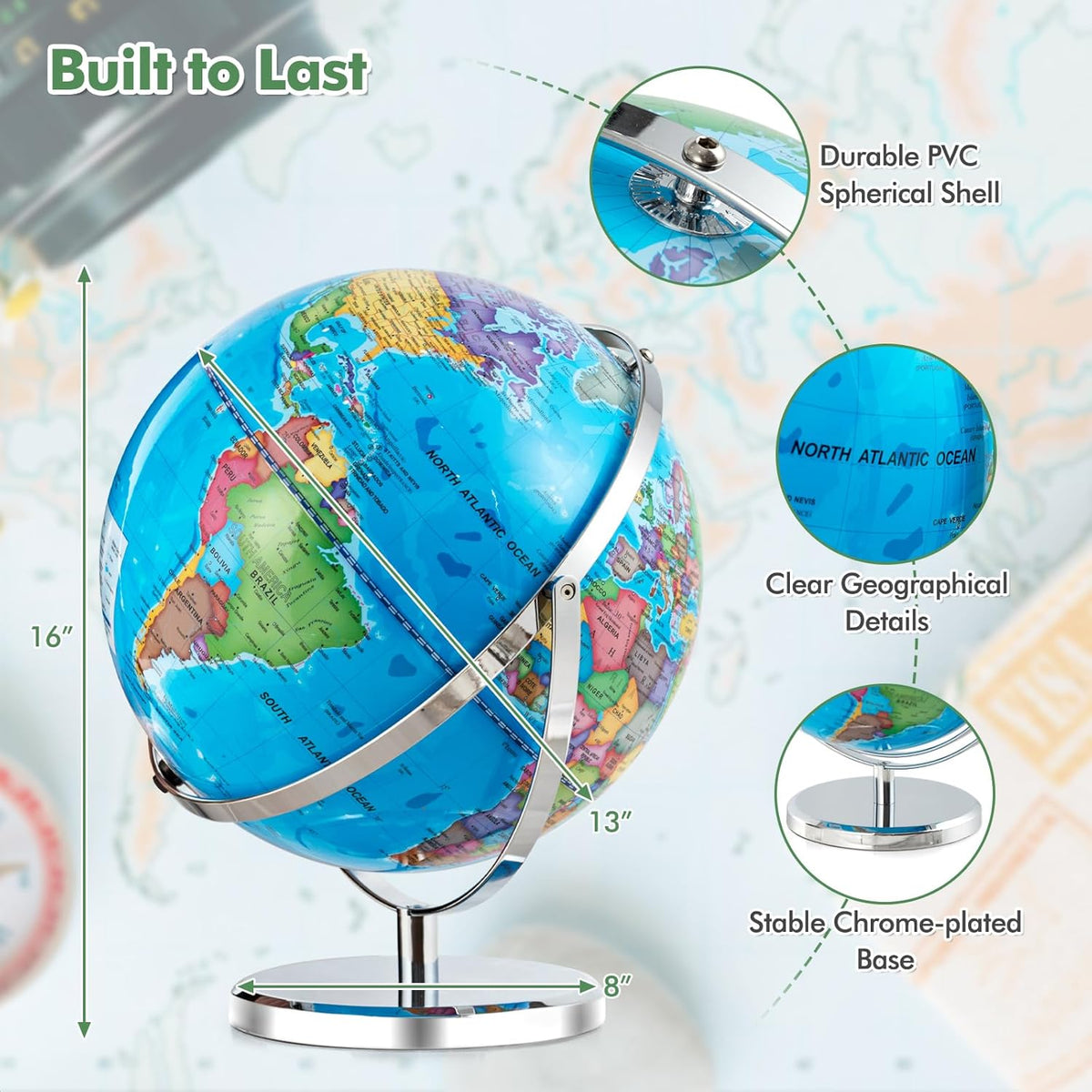 13” Desktop Geographic Globe with LED Light U750