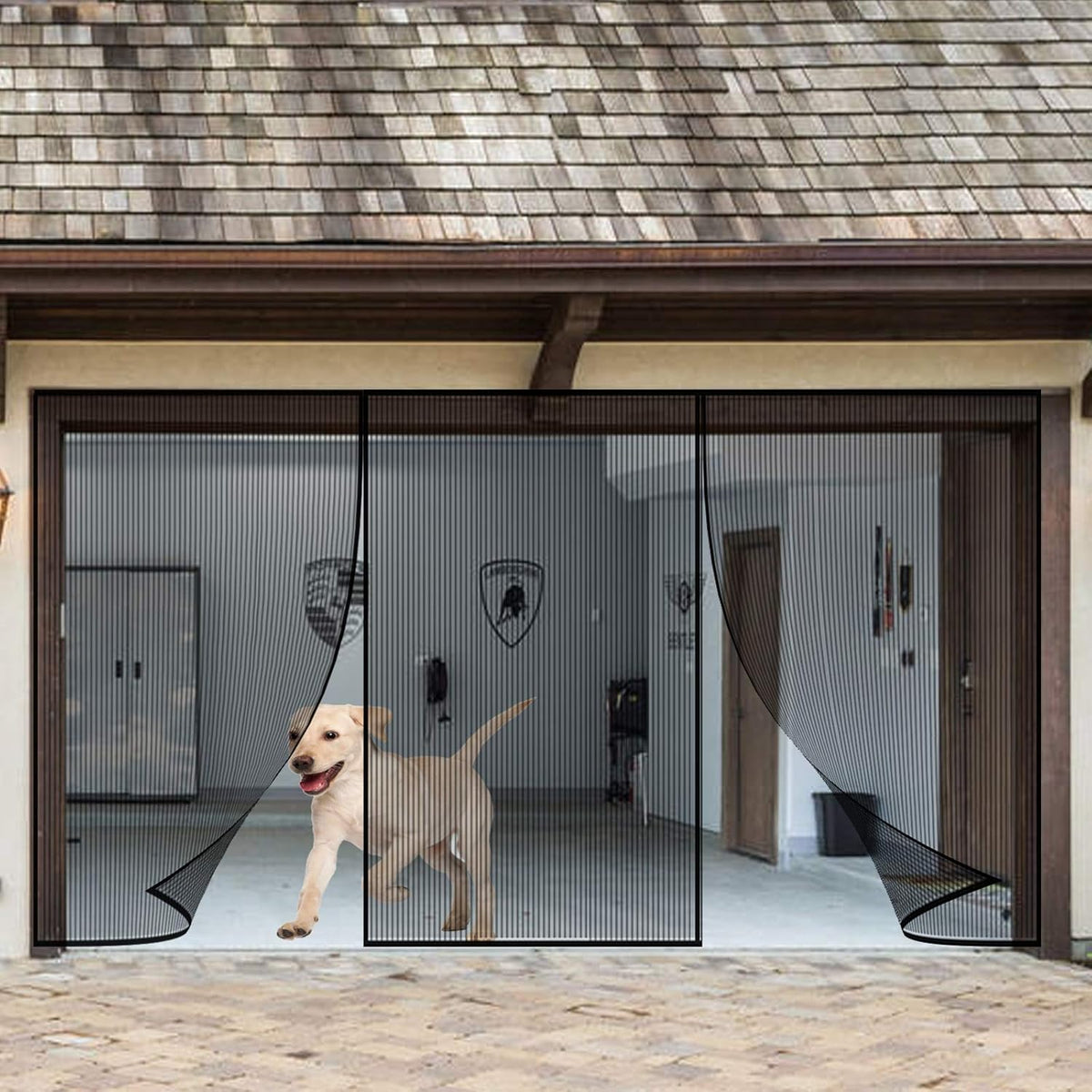 Retractable Magnetic Garage Door Screen Mesh Net, Pack of 2 T14585