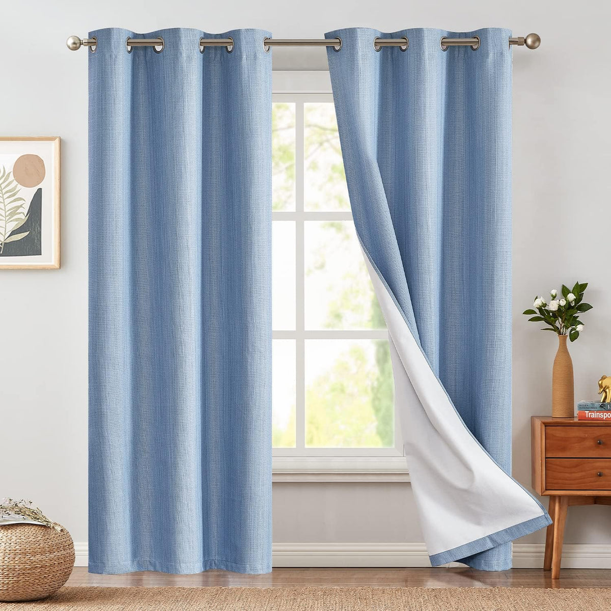 Grey Blackout Curtains 63 Inch Length 2 Panels Grommet Top Drapes A682