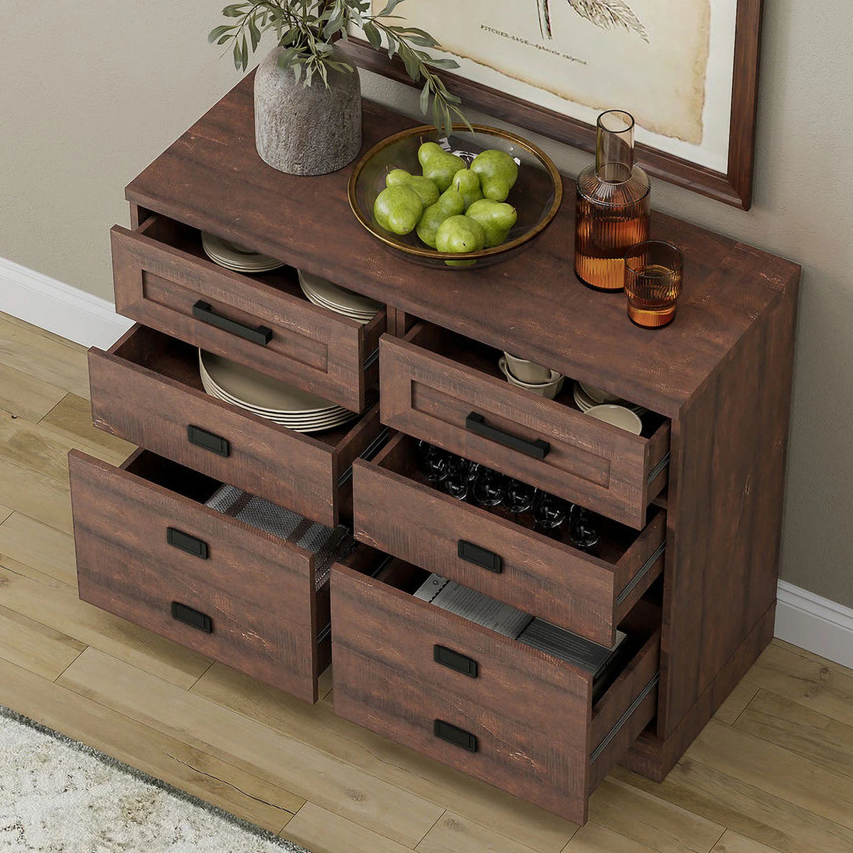 2 Pack 3 Drawers Rustic Brown Side Table Y87914