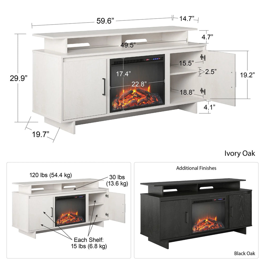Electric Fireplace TV Console with Storage Cabinets, Black Oak C372