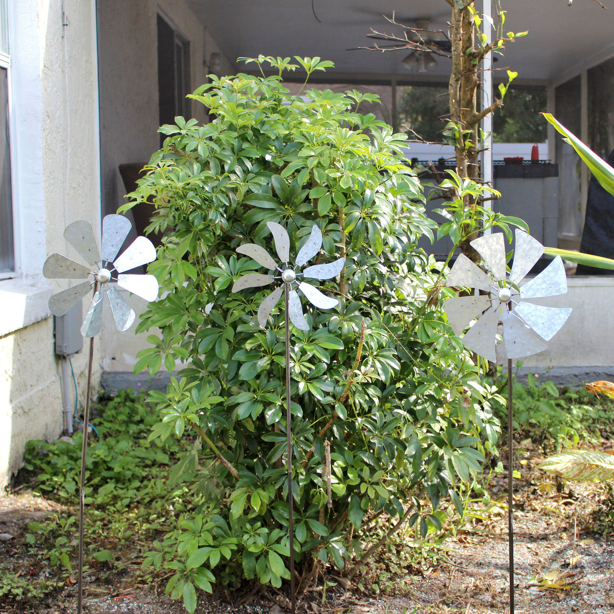 Silver Metal Windmill Wind Spinner Garden Stakes Set of 3 R11661