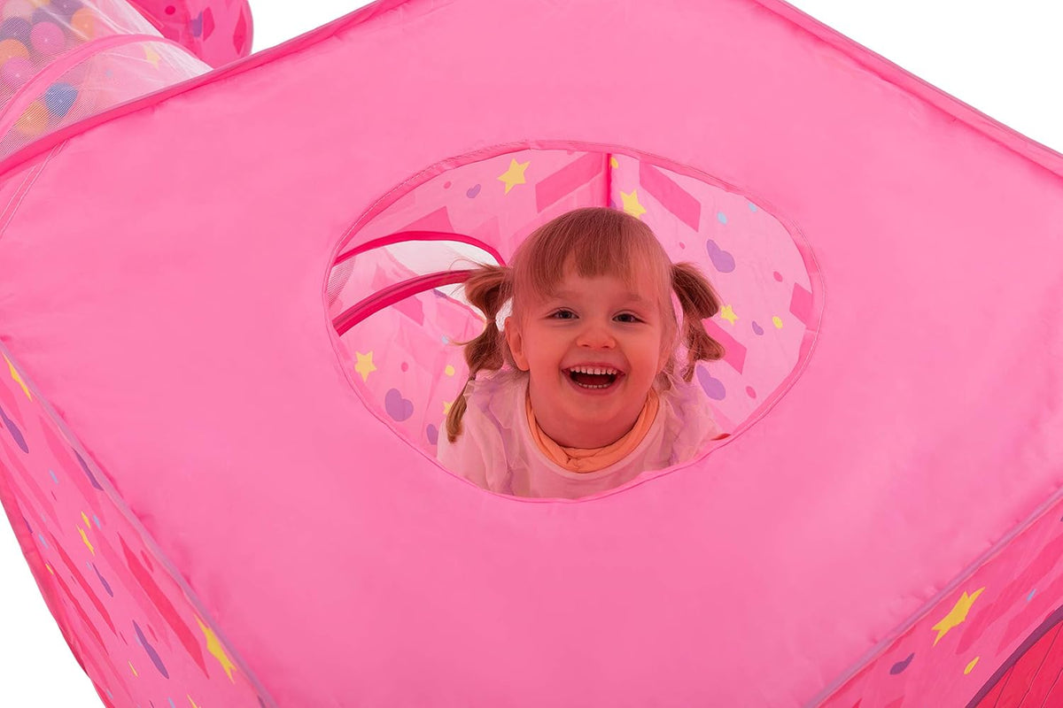 Pink Castle Play Tent with Pop Up Tunnel and Playhouse Kids Indoor Outdoor Play Tent Set S1833