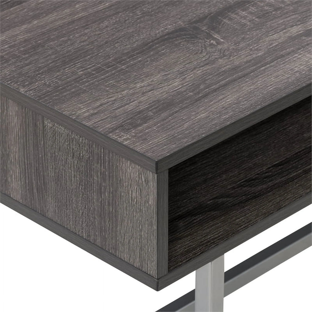 Gray Engineered Wood Single Drawer Coffee Table with Cubby Storage G7150
