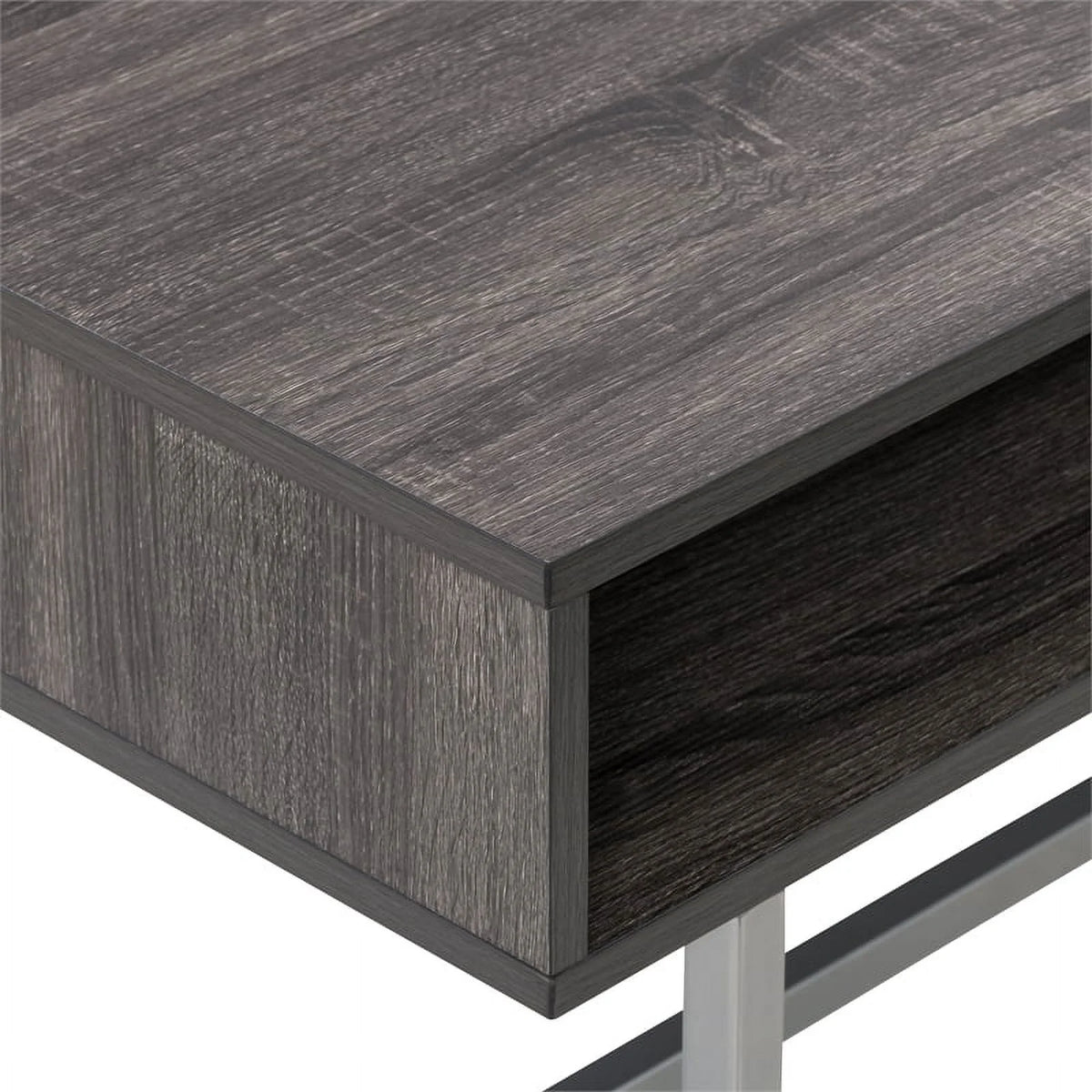 Gray Engineered Wood Single Drawer Coffee Table with Cubby Storage G7150