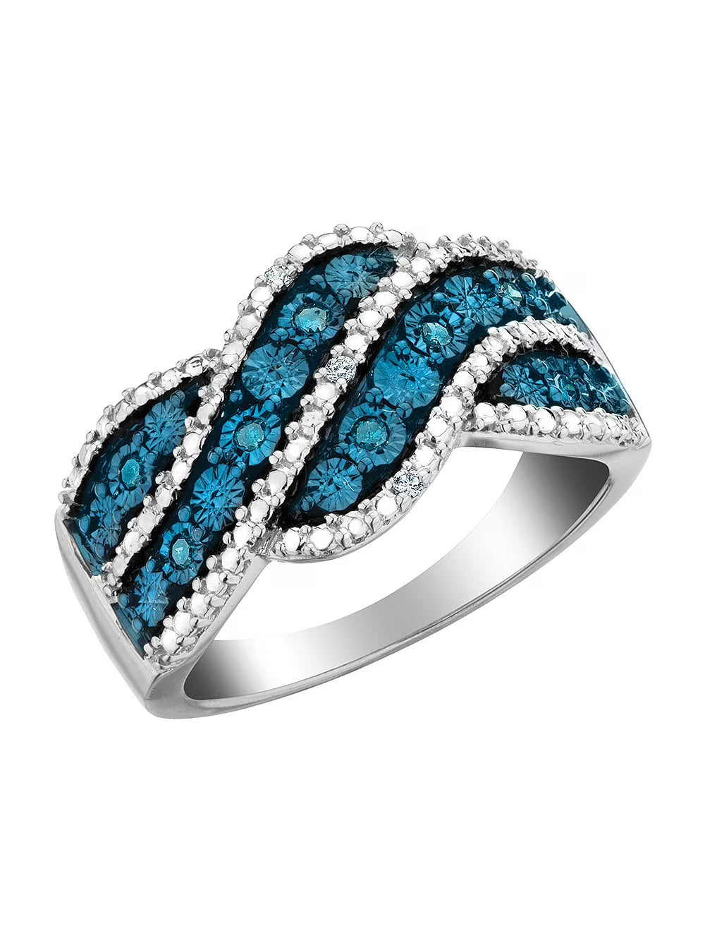 White & Blue Diamond Ring in Sterling Silver E46075