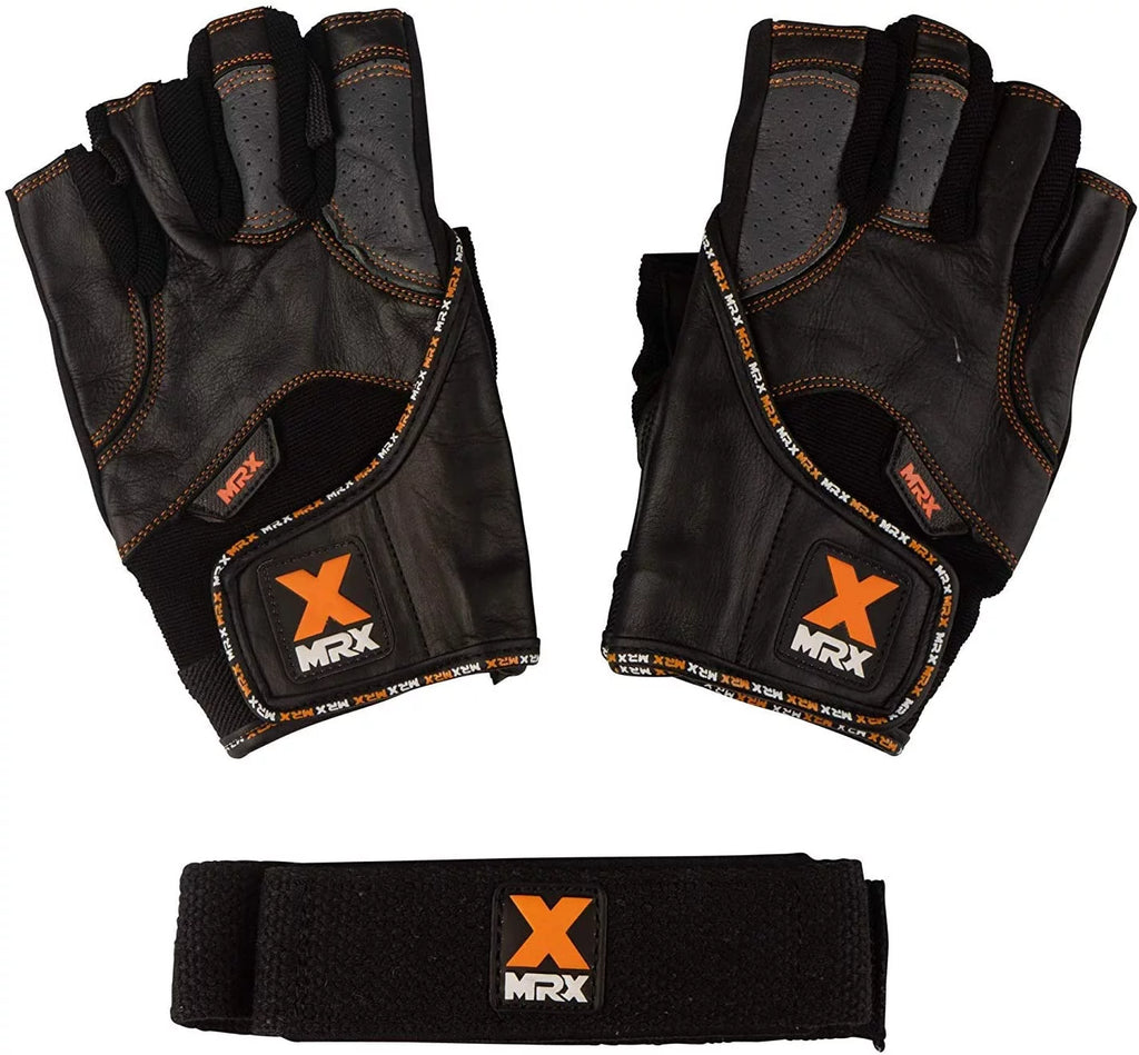Weight Lifting Gloves Long Wrist Strap Black / Red M E675