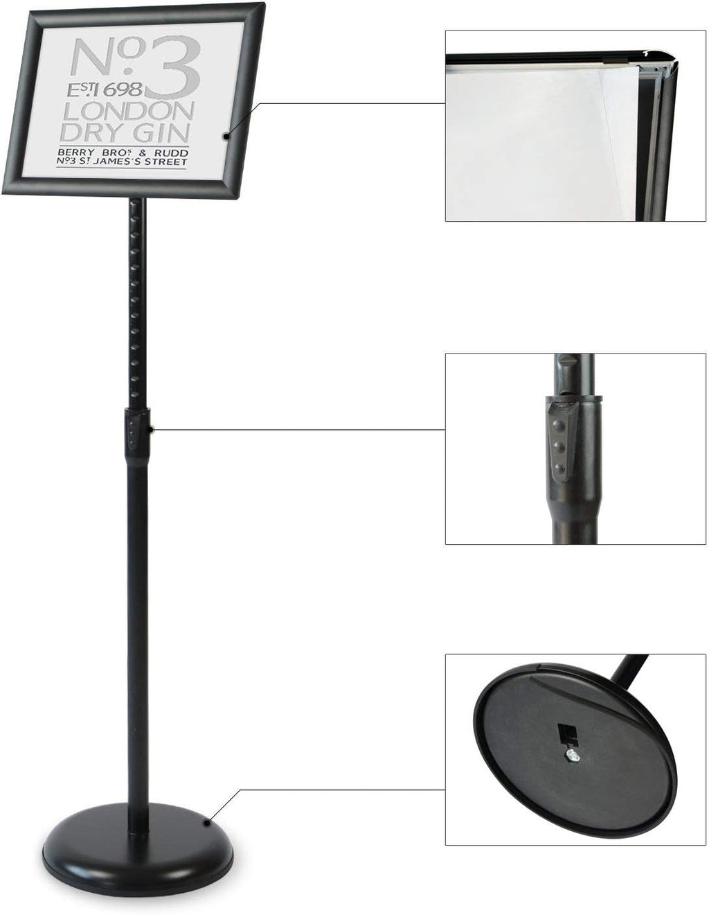 Black Pack of 2 Adjustable Aluminum Floor Standing Sign Holder D60075
