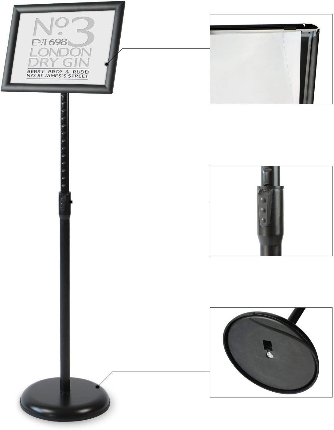 Black Pack of 2 Adjustable Aluminum Floor Standing Sign Holder D60075