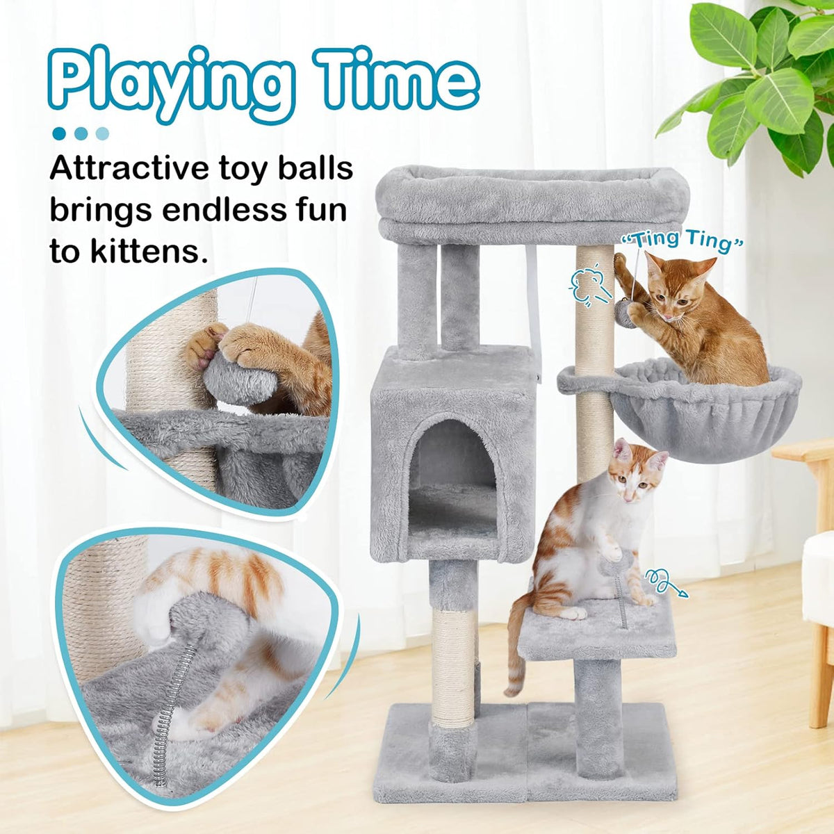Cat Tree with Adjustable Base, Multi-Level Cat Furniture, Pack of 2 K6511