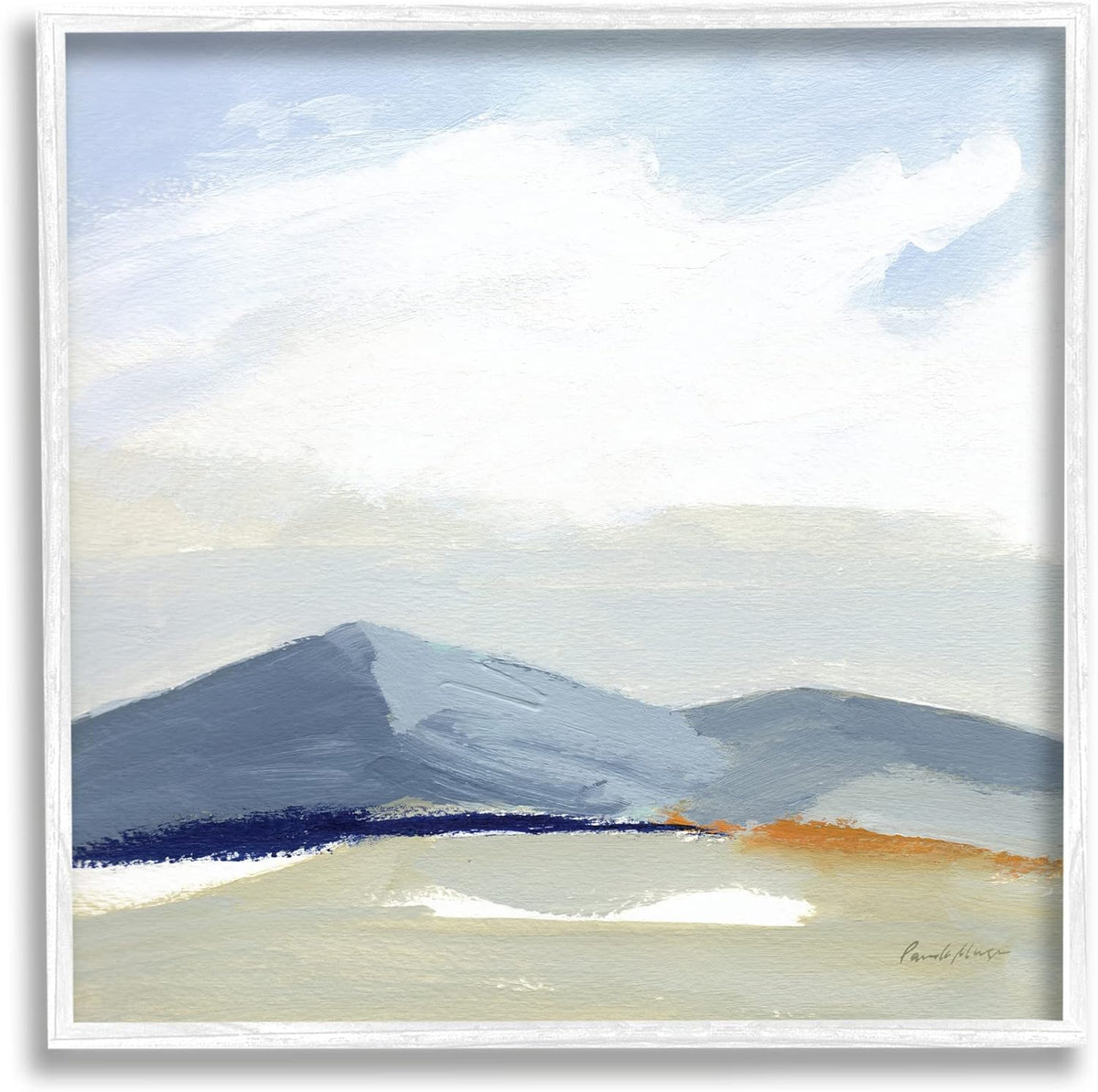 Abstract Mountain Range Open Landscape Painting Blue Framed Wall Art E770