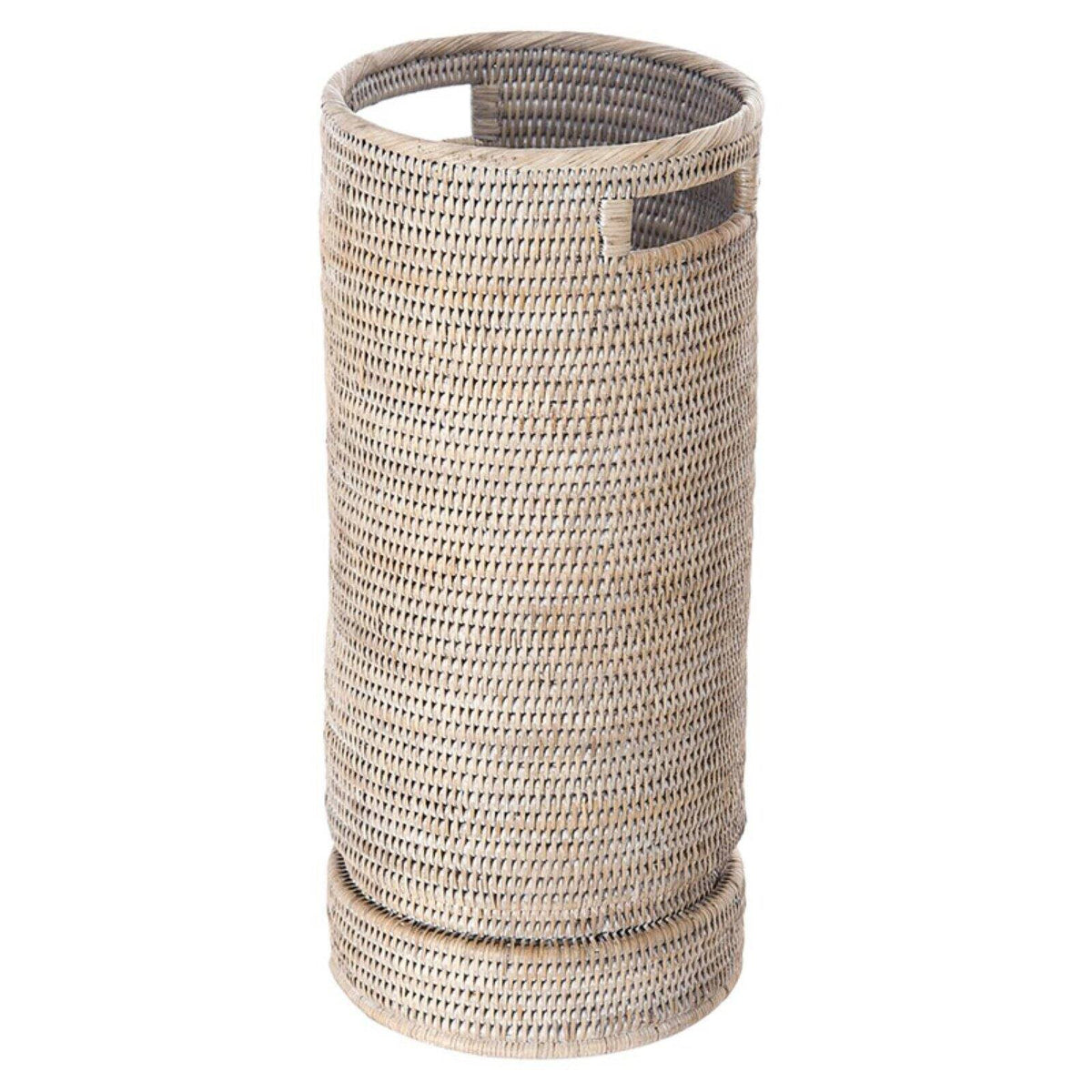 White Wash Rattan Round Umbrella Stand with Water Catch Y9280
