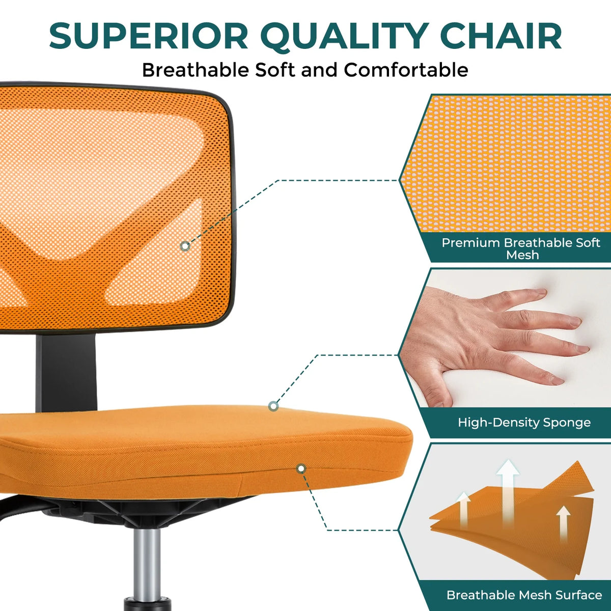 Armless Height Adjustable Orange Office Chair Y653668