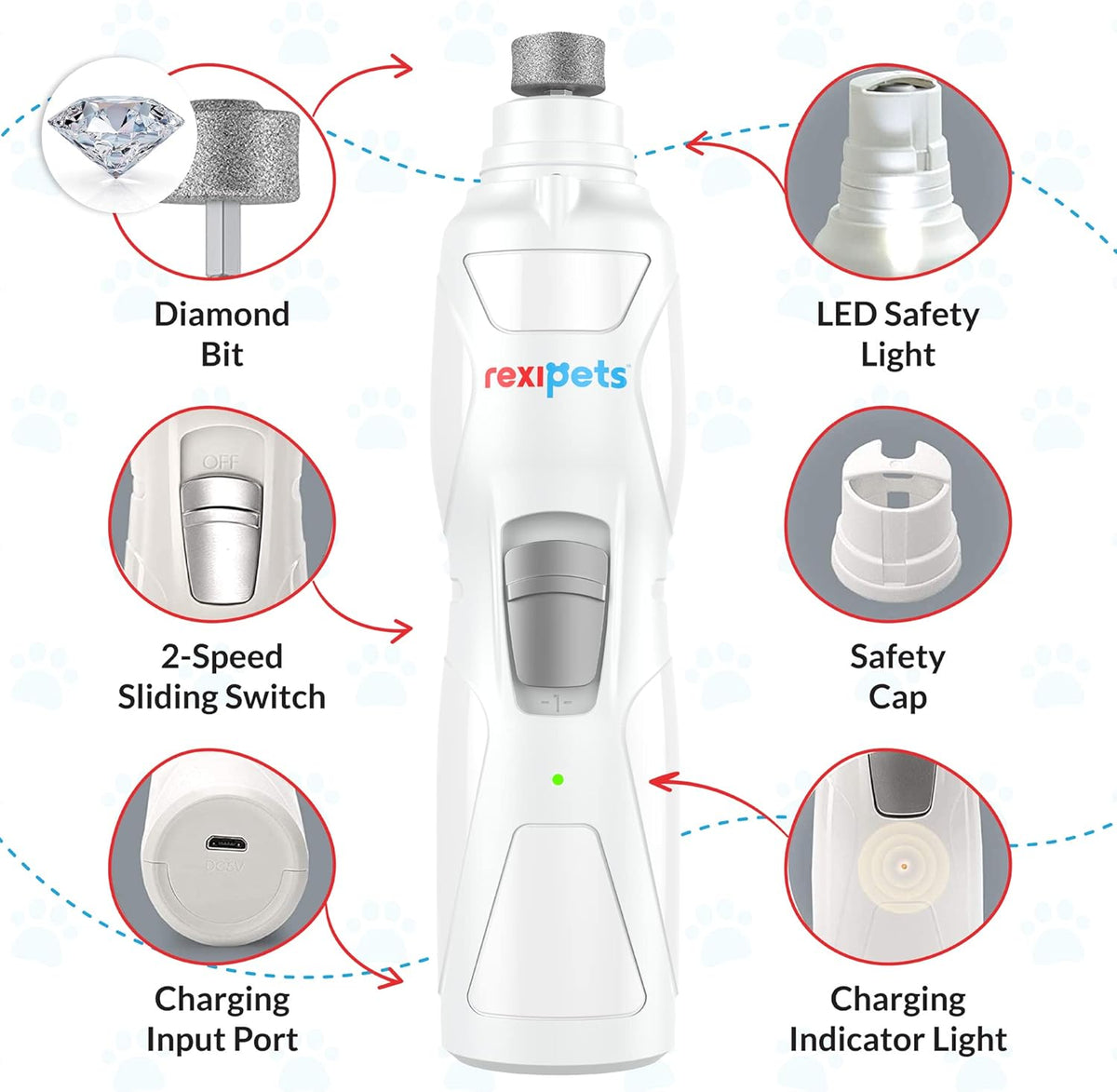 Rechargeable Electric Pet Nail Grinder with 3 Size Ports P245418