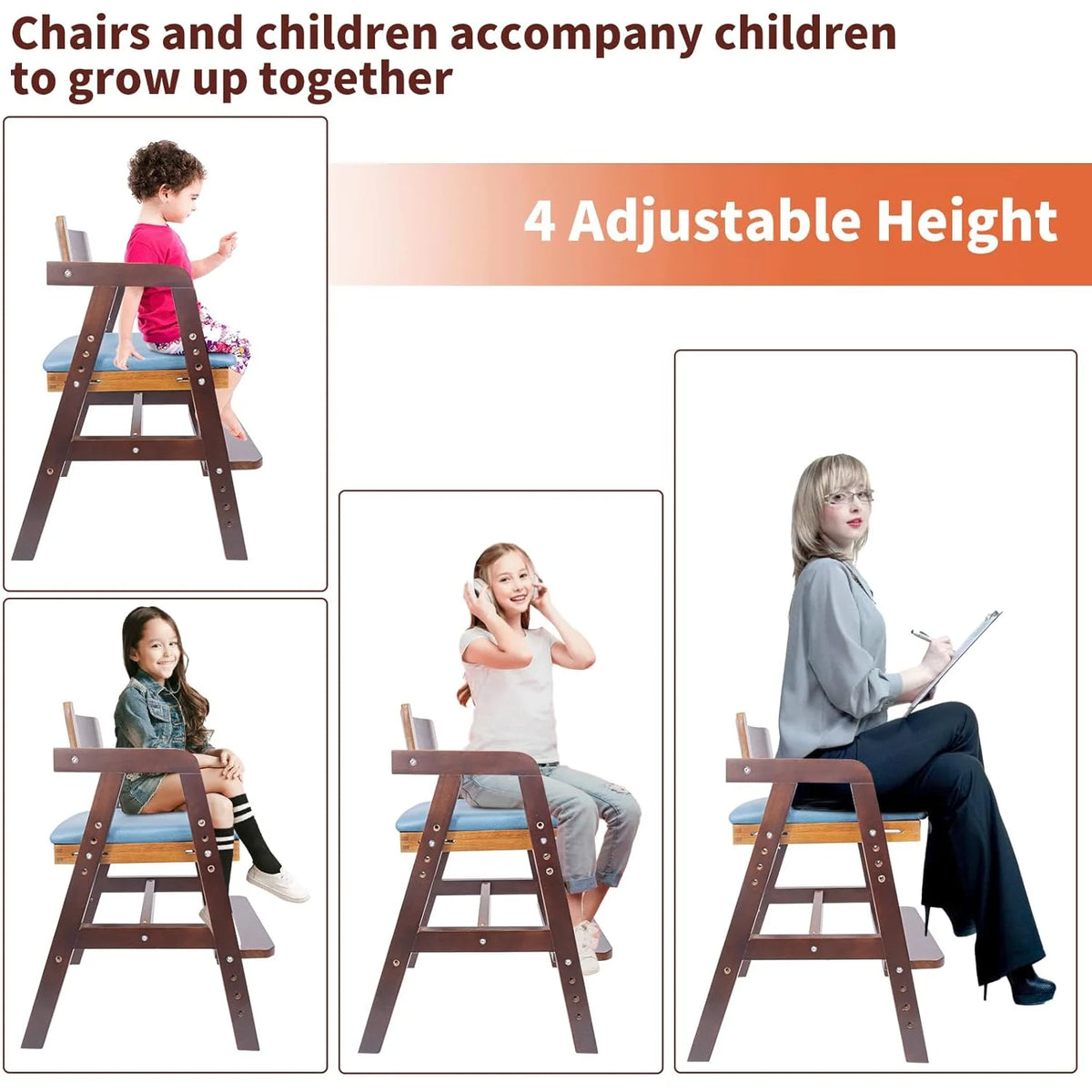 Wooden Adjustable Toddler High Chair with Waterproof Cushion E3925