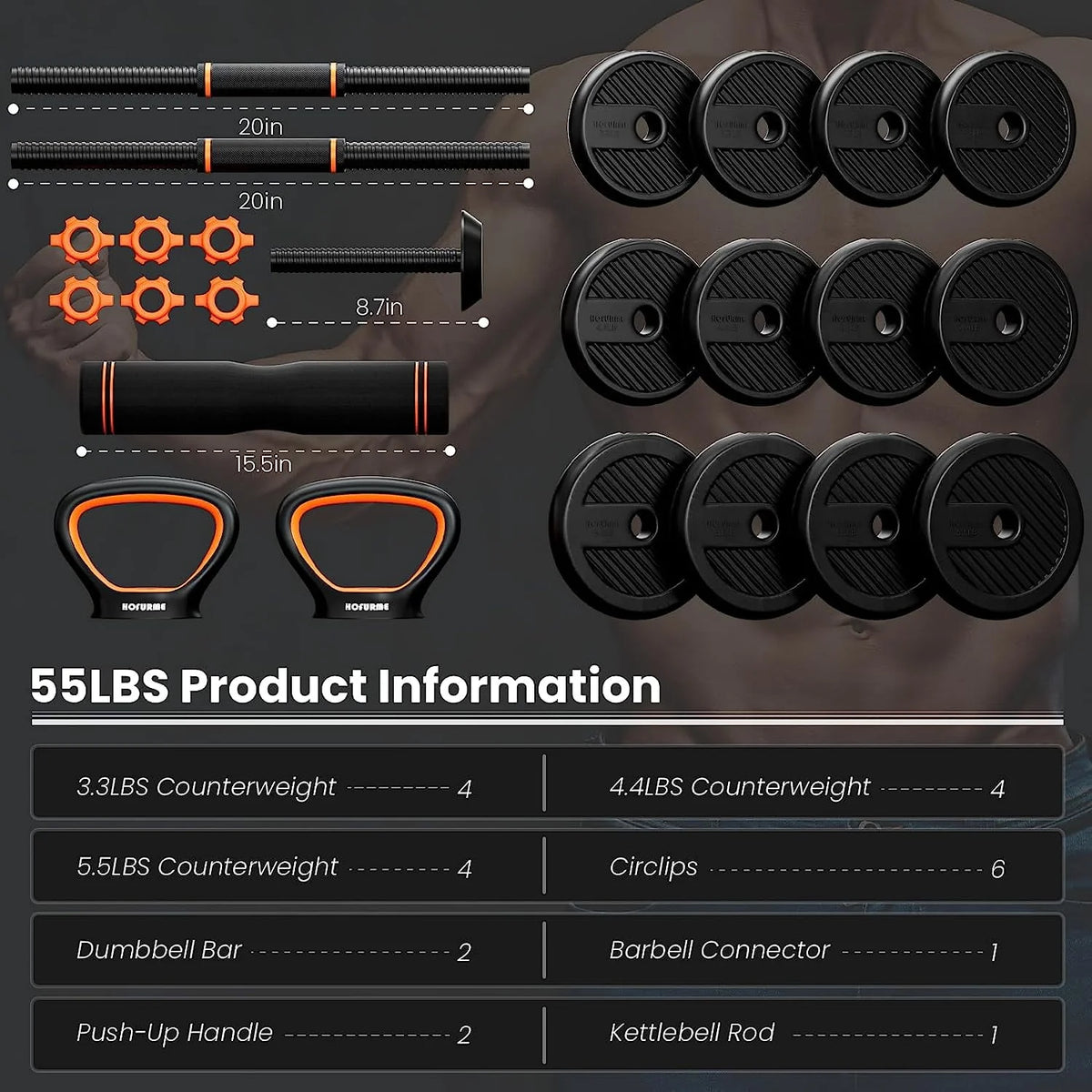 77 lbs Adjustable Dumbbell Set Black I91516