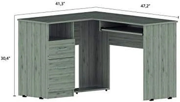 L-Shaped Desk with Open Shelving 2 Drawers Black C557