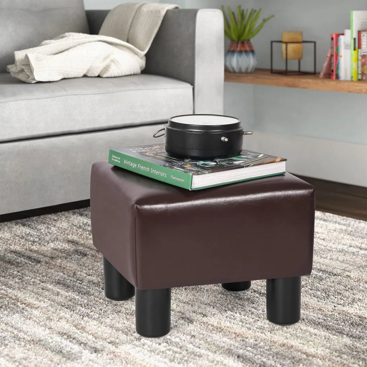 Brown Square PU Leather Ottoman S858018