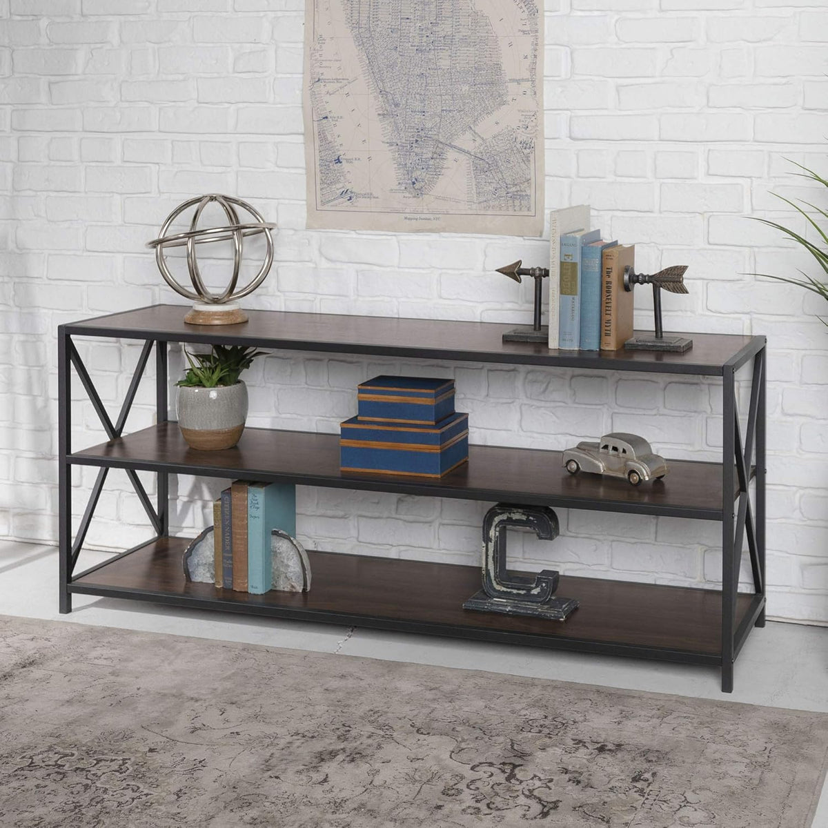 4 Tier Grey Metal Wood Bookcase M67784