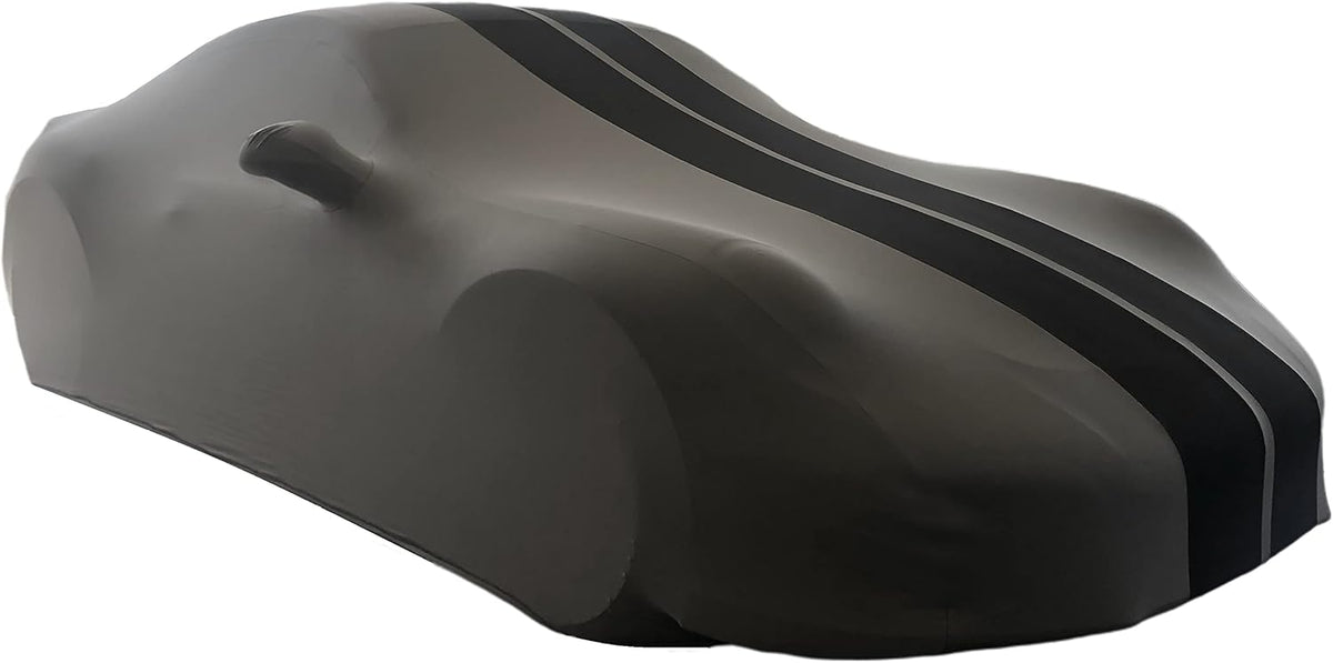 Indoor Stretch Satin Car Cover Dark Gray Black Stripes M206
