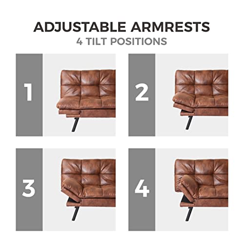 Brown PU Leather Memory Foam Convertible Futon Sofa Bed W755