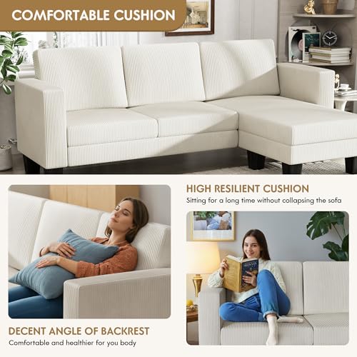 Green Corduroy L-Shaped Convertible Sectional Sofa 3 Seater T740