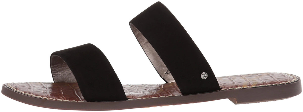 Black Suede Open Toe Flat Slip On Sandals D1453