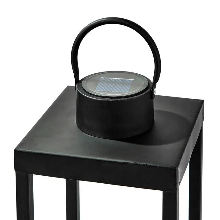 Matte Black Metal Open Frame Lantern with Solar Powered LED Candle Q3497