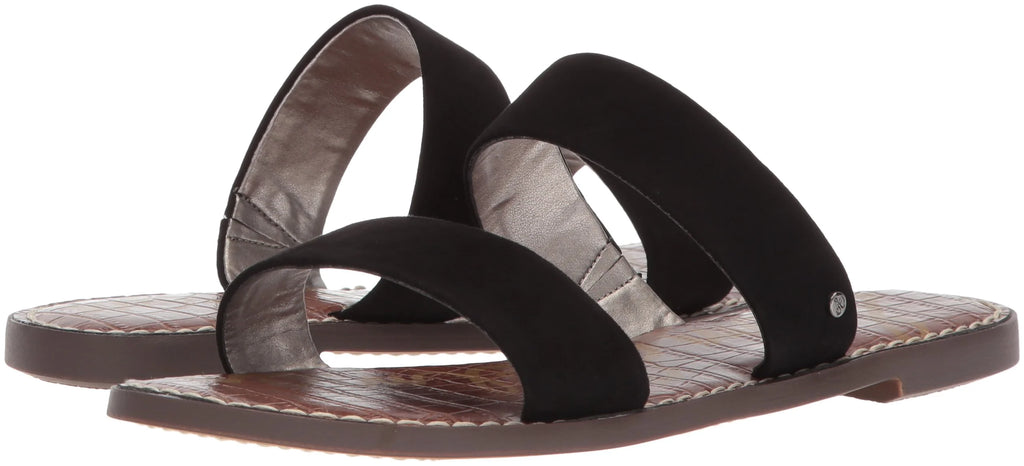 Black Suede Open Toe Flat Slip On Sandals D1453