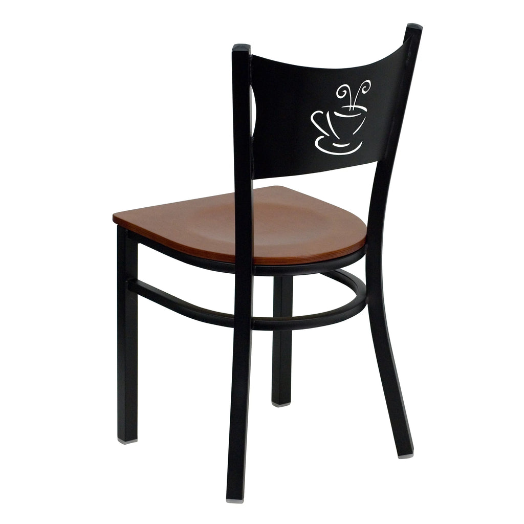 Black Metal Restaurant Chair with Cherry Wood Seat H23036