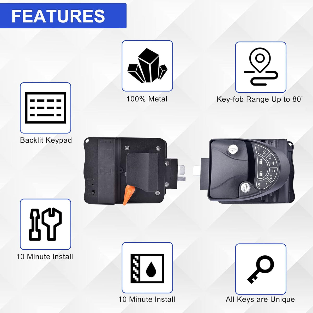 Waterproof Metal RV Keyless Entry Door Lock with Backlit Keypad C53774