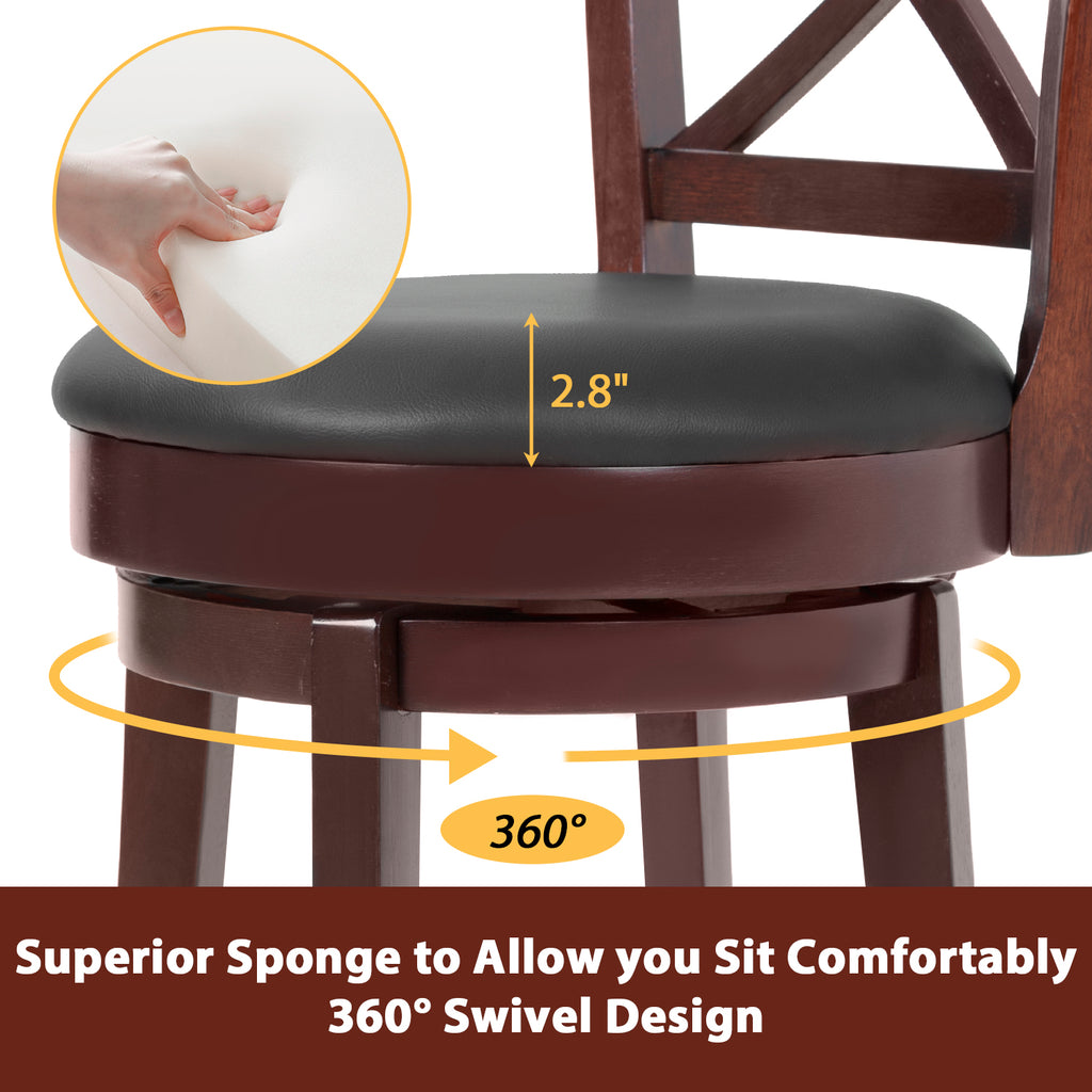 Brown Wooden Low Back Bar Stools with 360 Degree Swivel and PU Leather Upholstery N66081