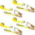 2 Inch x 12 Foot Yellow Ratchet Straps with Double J Hooks - 4 Pack U45784