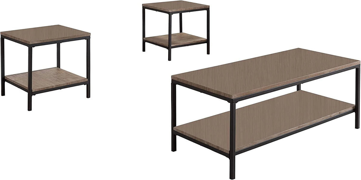 3 Piece Gray Finish Wood and Black Metal Occasional Table Set W6599