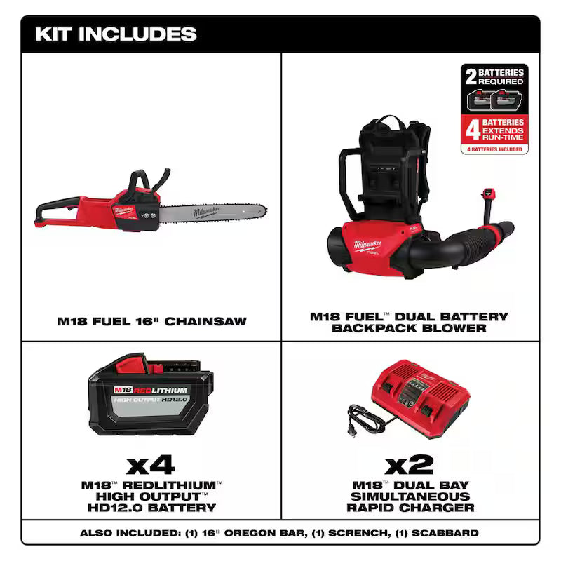 18V Brushless Cordless Backpack Blower Kit with 16 in. Chainsaw Z19392
