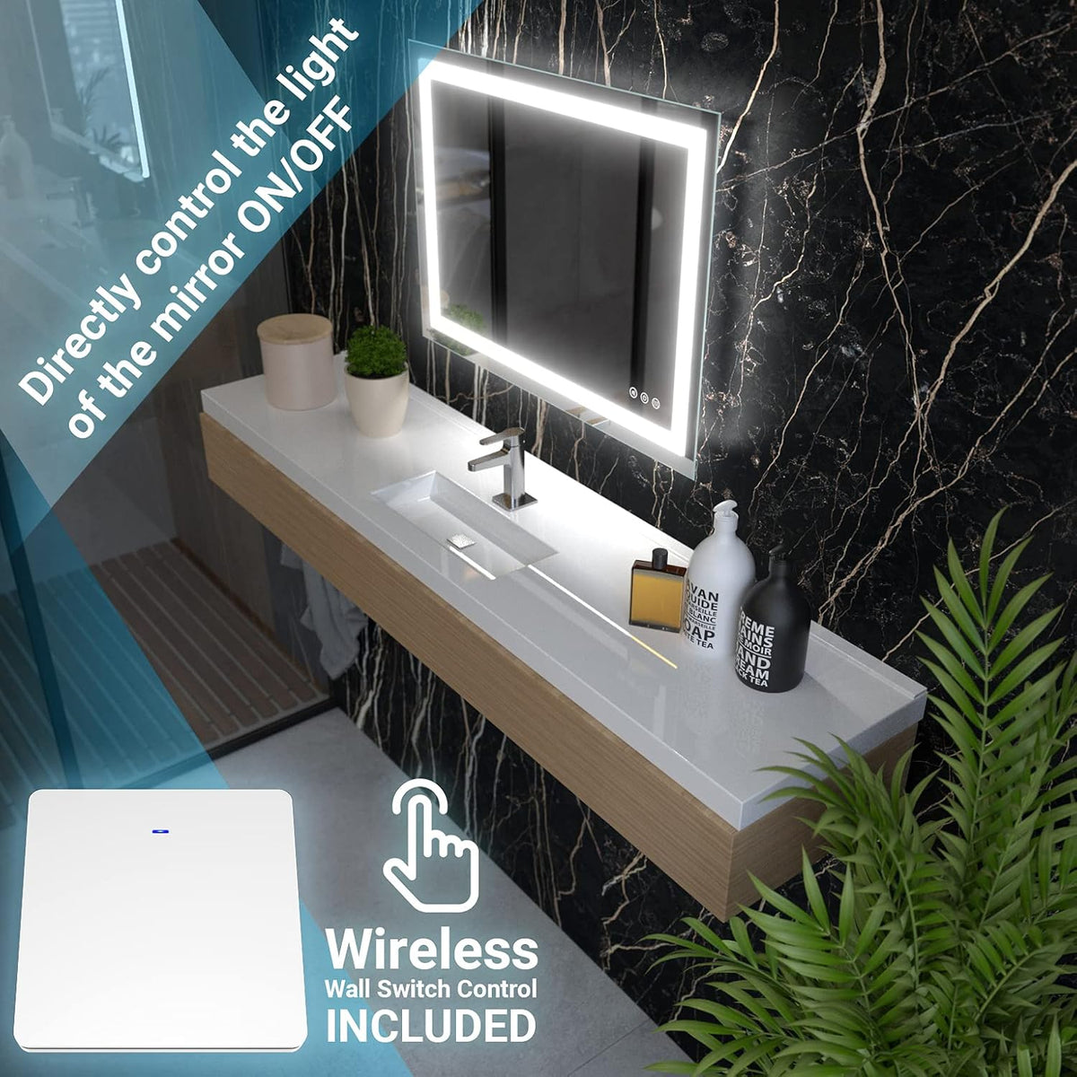 Frameless Led Bathroom Mirror with Lights, Anti Fog, Dimmable, 3 Colors L4049