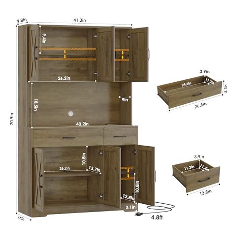 Black Tall Pantry Cabinet with Charging Station and Microwave Stand M31788