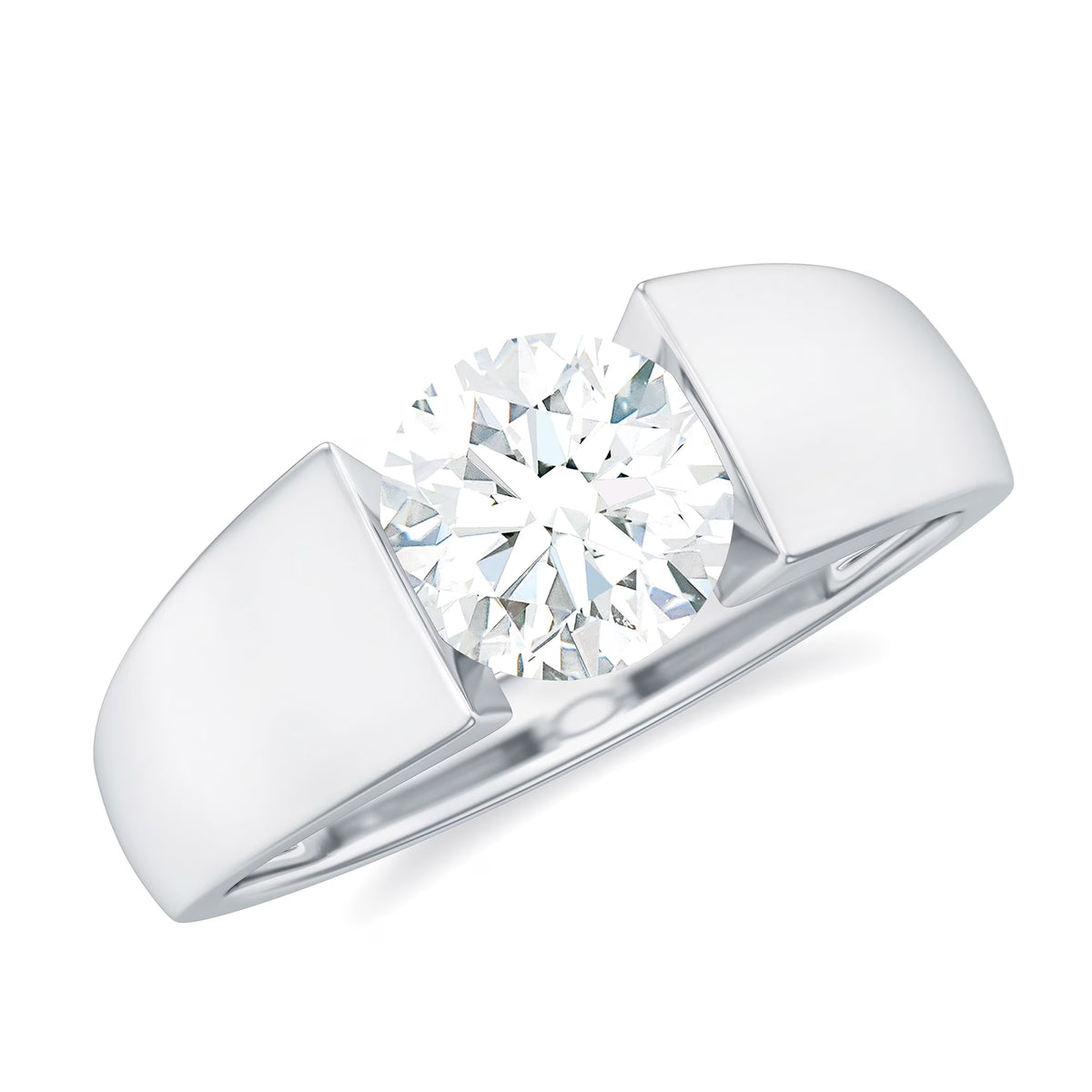 Moissanite Solitaire Engagement Ring, 2 Carat, Sterling Silver, 10K White Gold, US 7.50 P87369