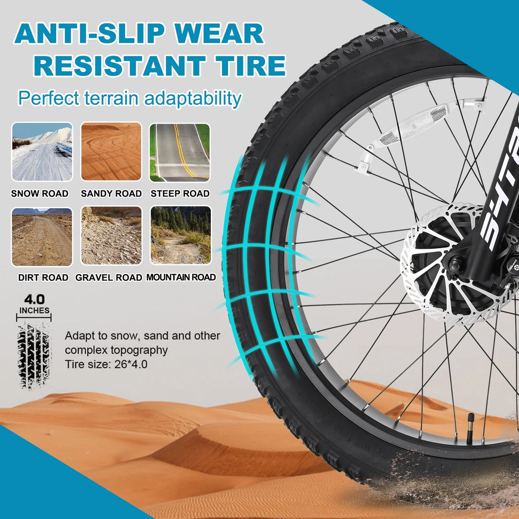 26" X 4" Fat Tire 1000W Dual Motor Electric Mountain Bike U17368