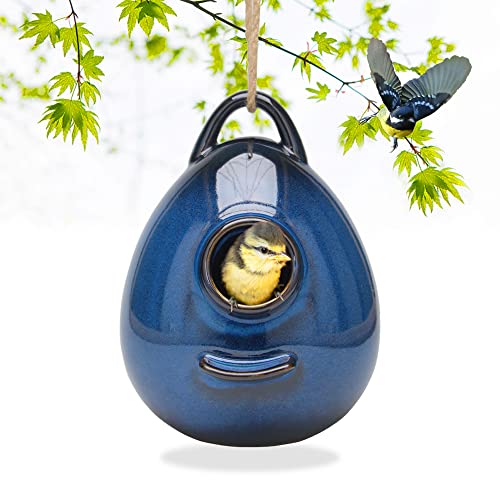 Blue Ceramic Hanging Birdhouse I6548