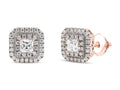 1 Carat Princess & Round Cut Lab Created Moissanite Double Halo Stud Earrings In 14K Rose Gold Over Sterling Silver F301