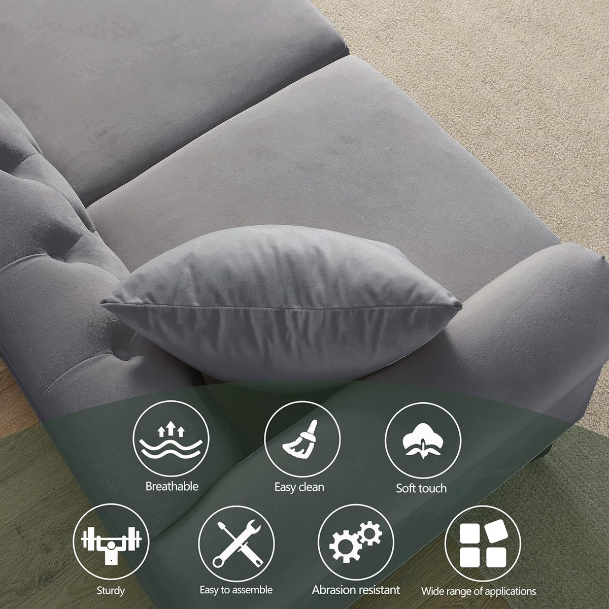 Grey Velvet 3 Seater Chesterfield Sofa X9998
