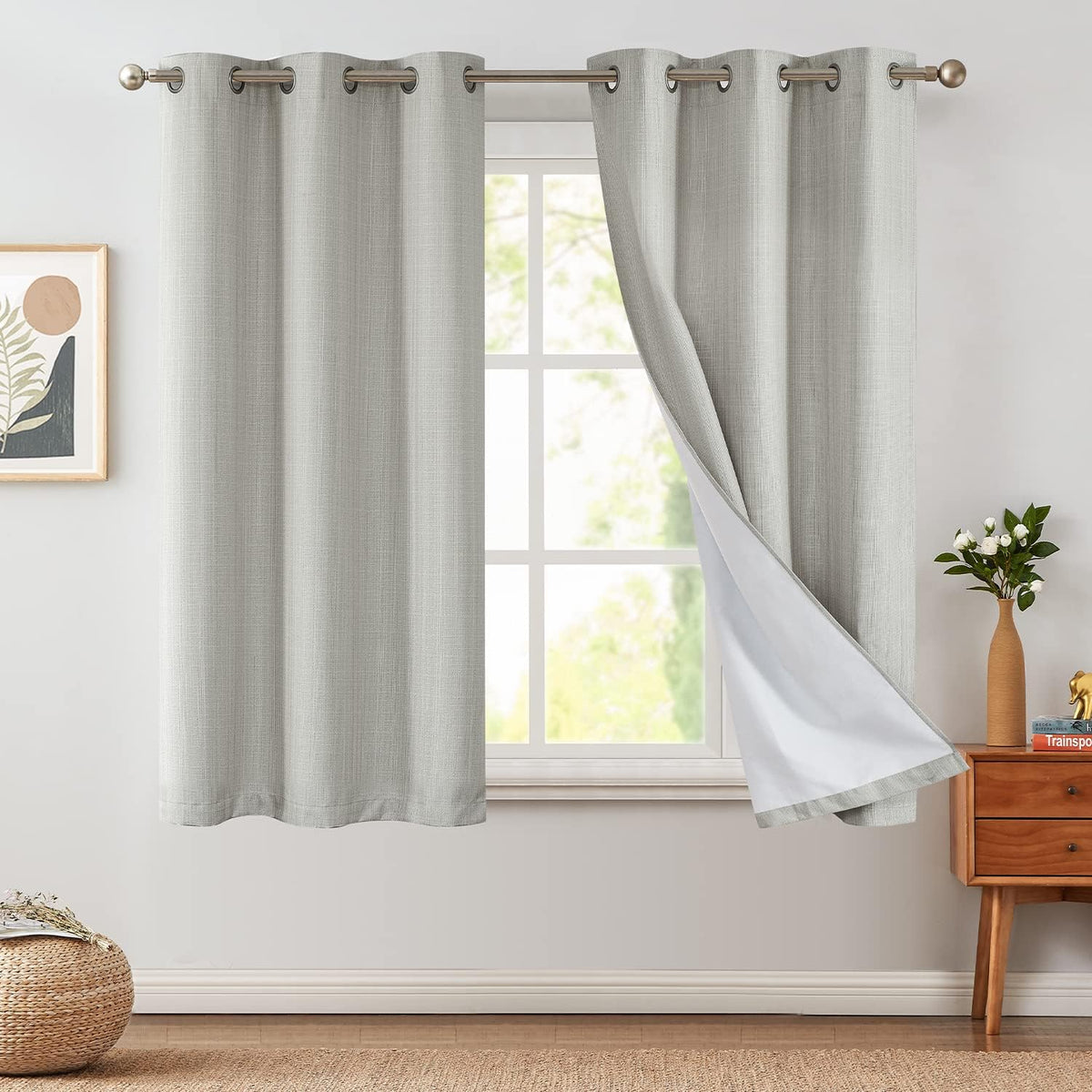 Grey Blackout Curtains 63 Inch Length 2 Panels Grommet Top Drapes A682