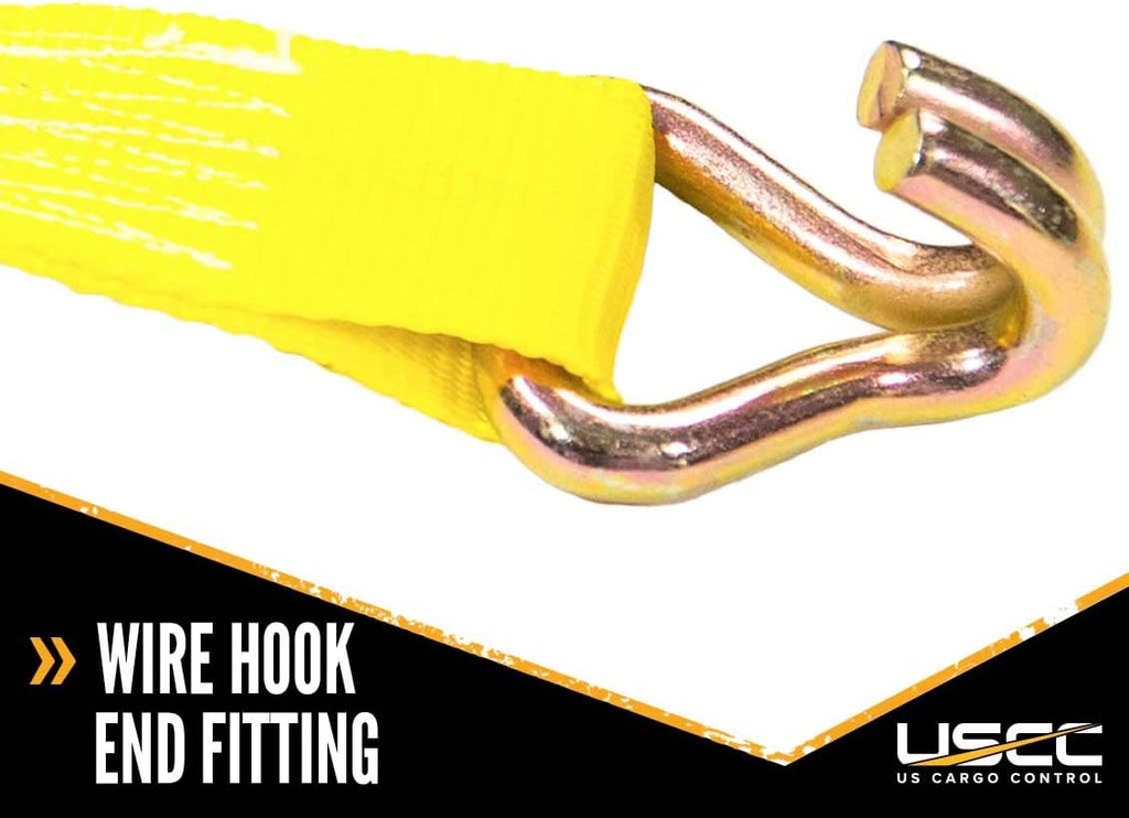 2 Inch x 12 Foot Yellow Ratchet Straps with Double J Hooks - 4 Pack U45784