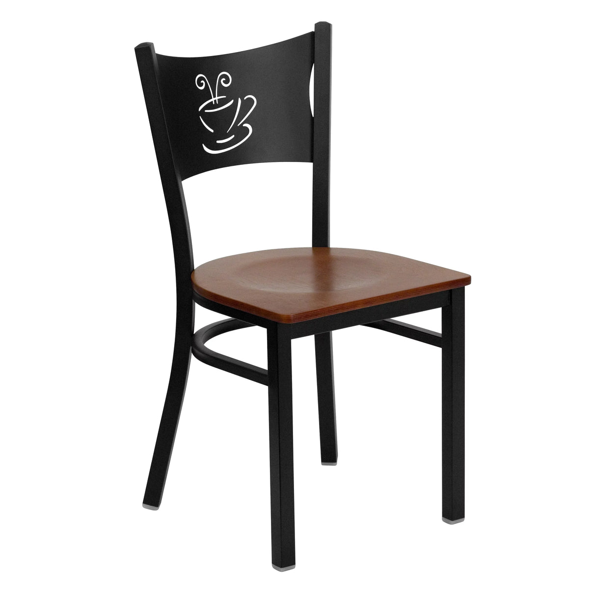 Black Metal Restaurant Chair with Cherry Wood Seat H23036