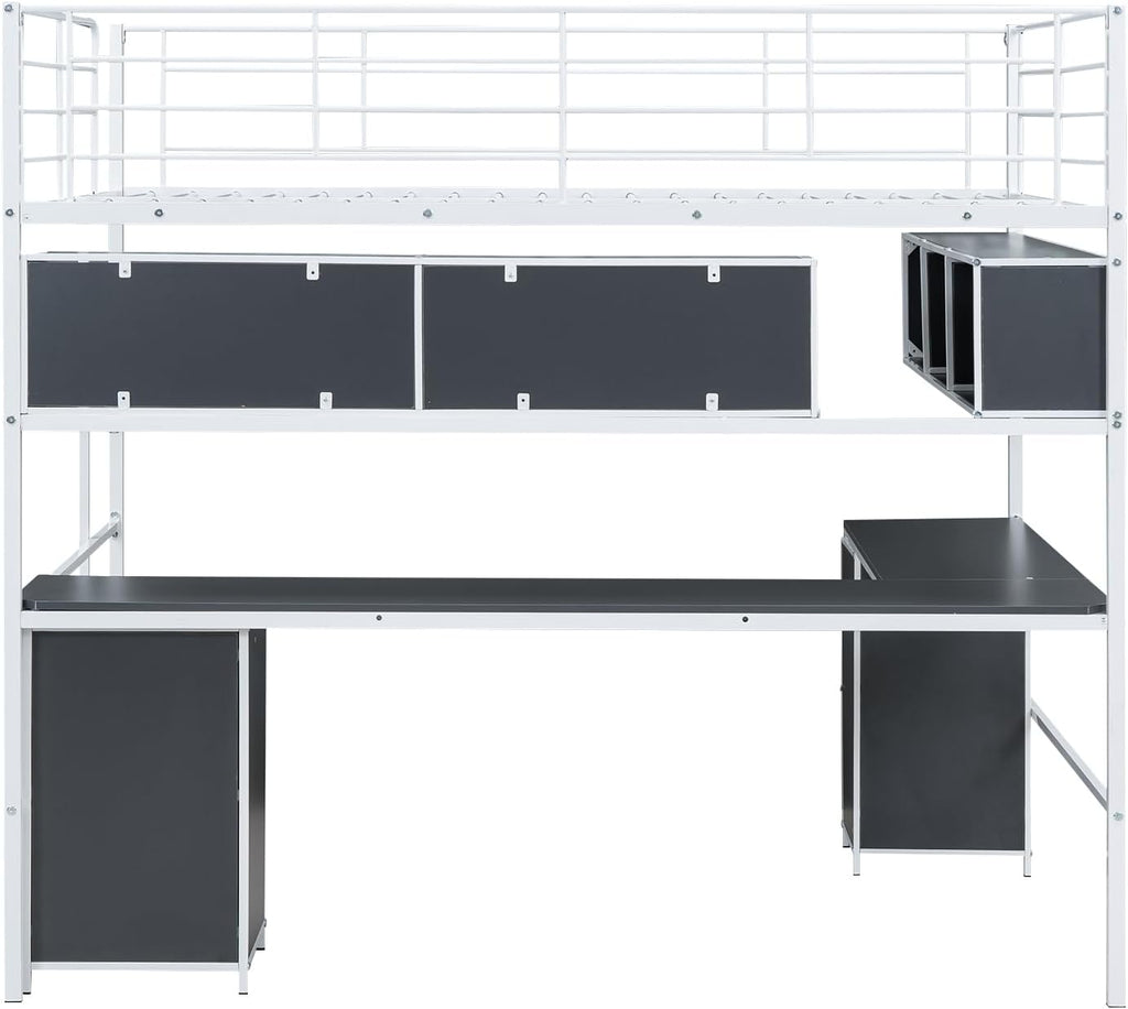 Full Size Metal Loft Bed with Bookcase and Desk I520506