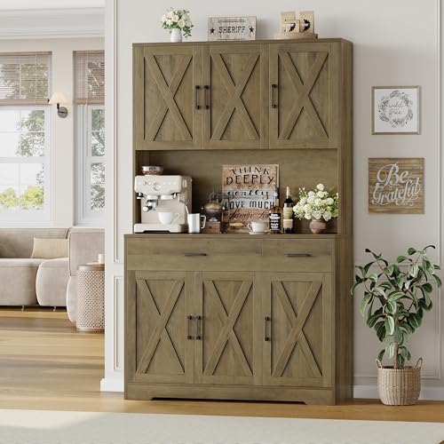 Black Tall Pantry Cabinet with Charging Station and Microwave Stand M31788