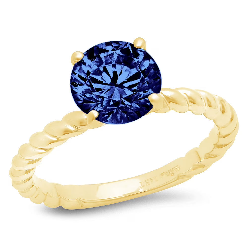 2.0ct Round Cut Blue Simulated Tanzanite 14k Yellow Gold Engagement Ring Size 9.5 O968