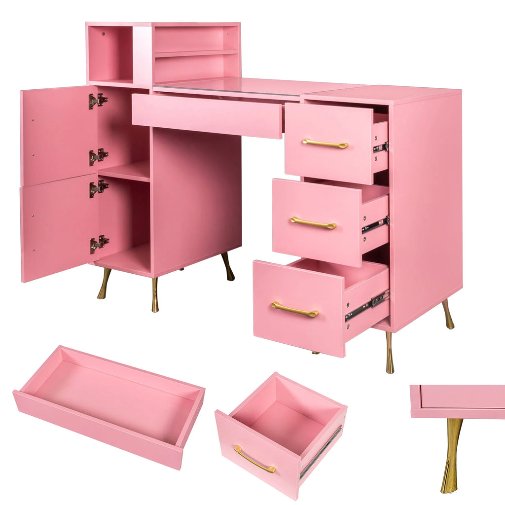 Pink 55inches Vanity Desk with 4 Drawers H669