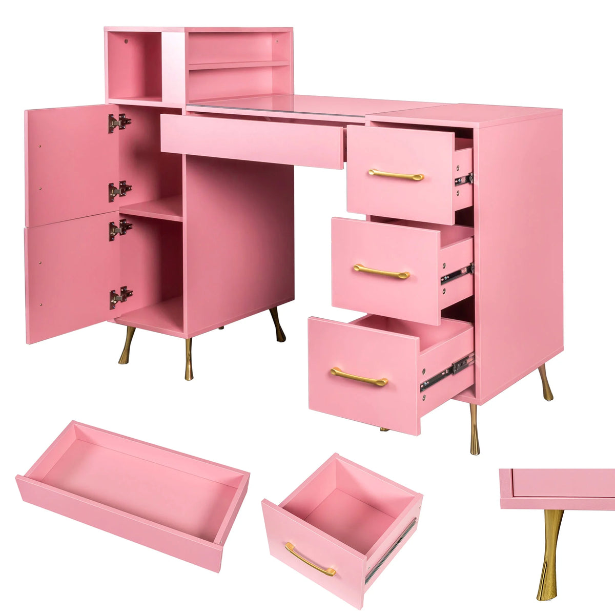 Pink 55inches Vanity Desk with 4 Drawers H669